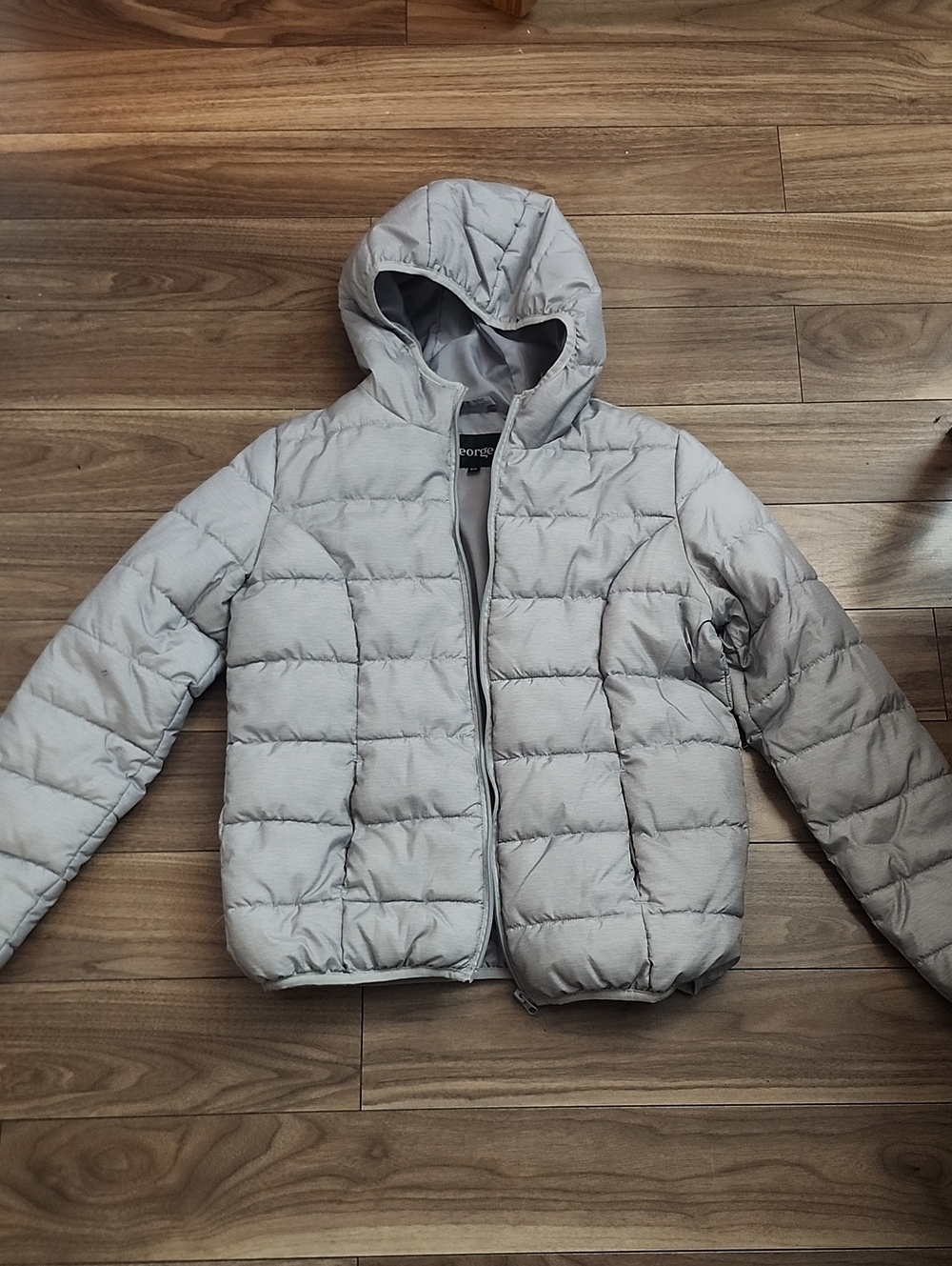 Light Puffer Jacket, with Hood, Light Gray
